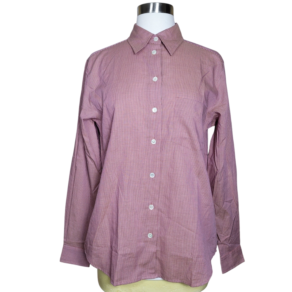 Talbots Red White Checkered Plaid Preppy Academia Office Button-Up Shirt Size 6